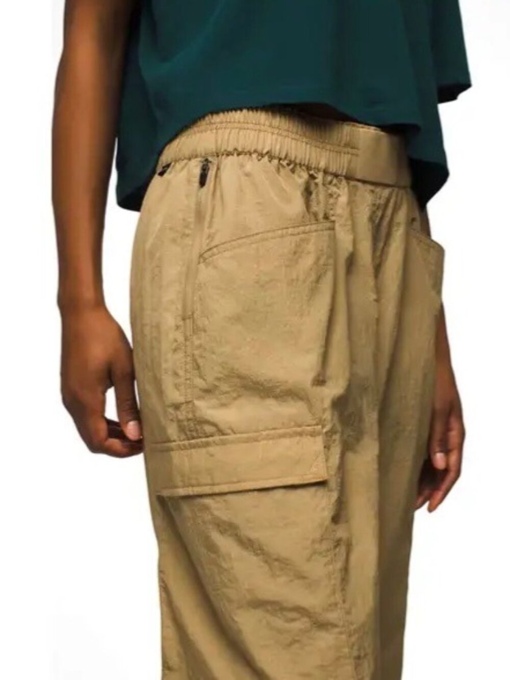 prAnA Crossback Jogger Size Medium Tan High Rise Elastic Cargo Gorpcore Indie - Picture 2 of 13